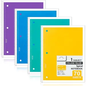 Spiral Notebooks 4 Pack, College Ruled Notebook Paper, 1 Subject Notebook for School & Work, 8" x 10-1/2", 70 Sheets per Notebook, 4 Assorted Colors