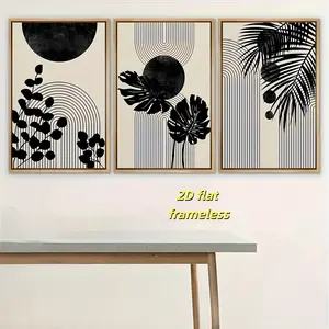 3 pieces of abstract plant canvas wall art, retro style home decoration 2D flat printing frameless painting