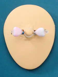 Heart Shaped Beads Decor Fake Nipple Rings, Adjustable Nipple Silicone Nooses, Fake Nipple Jewelry, Faux Nipple Piercing Non Pierce Faux Barbells