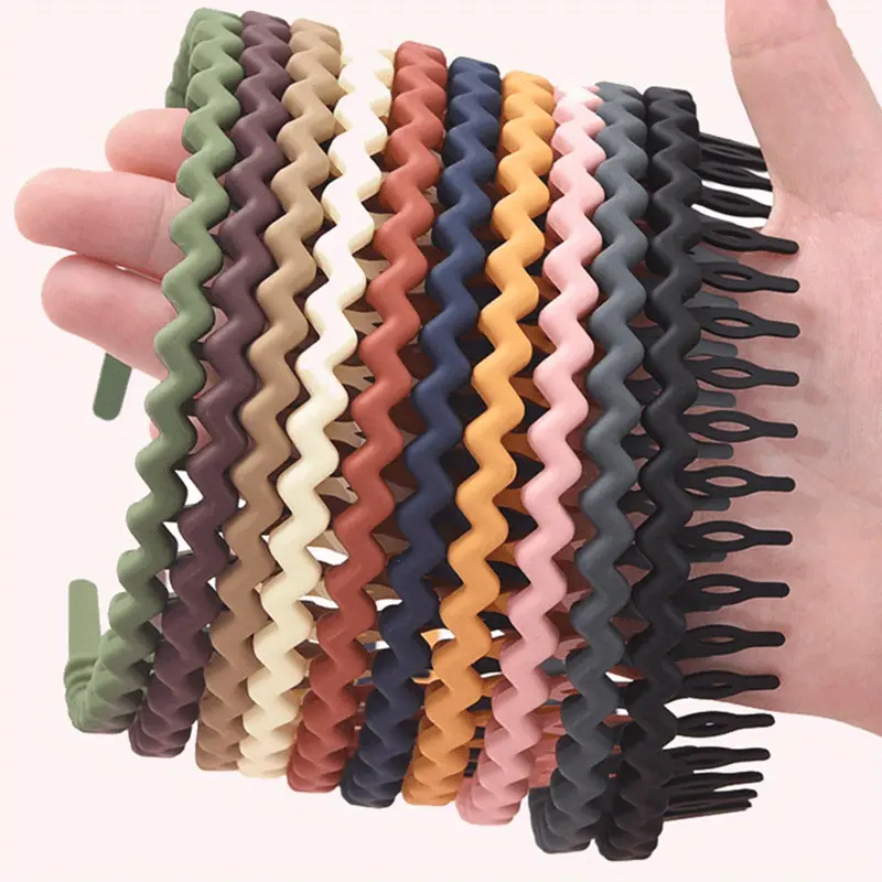 Zigzag Headbands for Women, 10-Piece Set of Plastic Non-Slip Hairbands with Comb Teeth, Workout & Daily Wear, Assorted Colors, Zigzag Headband