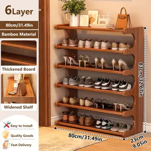 1pc [Bamboo Shoe Rack] Christmas Gift Bamboo Shoe Rack | Wood Grain Decoration Shoe Storage Organizers for 6/15/24 Pairs, Easy to Assemble, Space Saving | 3/5/6 Layers Shoe Rack Shelf for Front Door Entrance, Garage Model: Widen - 6 Layers, 31.5inch