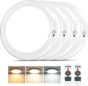 4Pcs-Rechargeable Motion Sensor Ceiling Light with Remote - Magnetic Wireless Ceiling Light Battery Powered for Closet Shower Stairs Shed Hallway Porch Patio ect