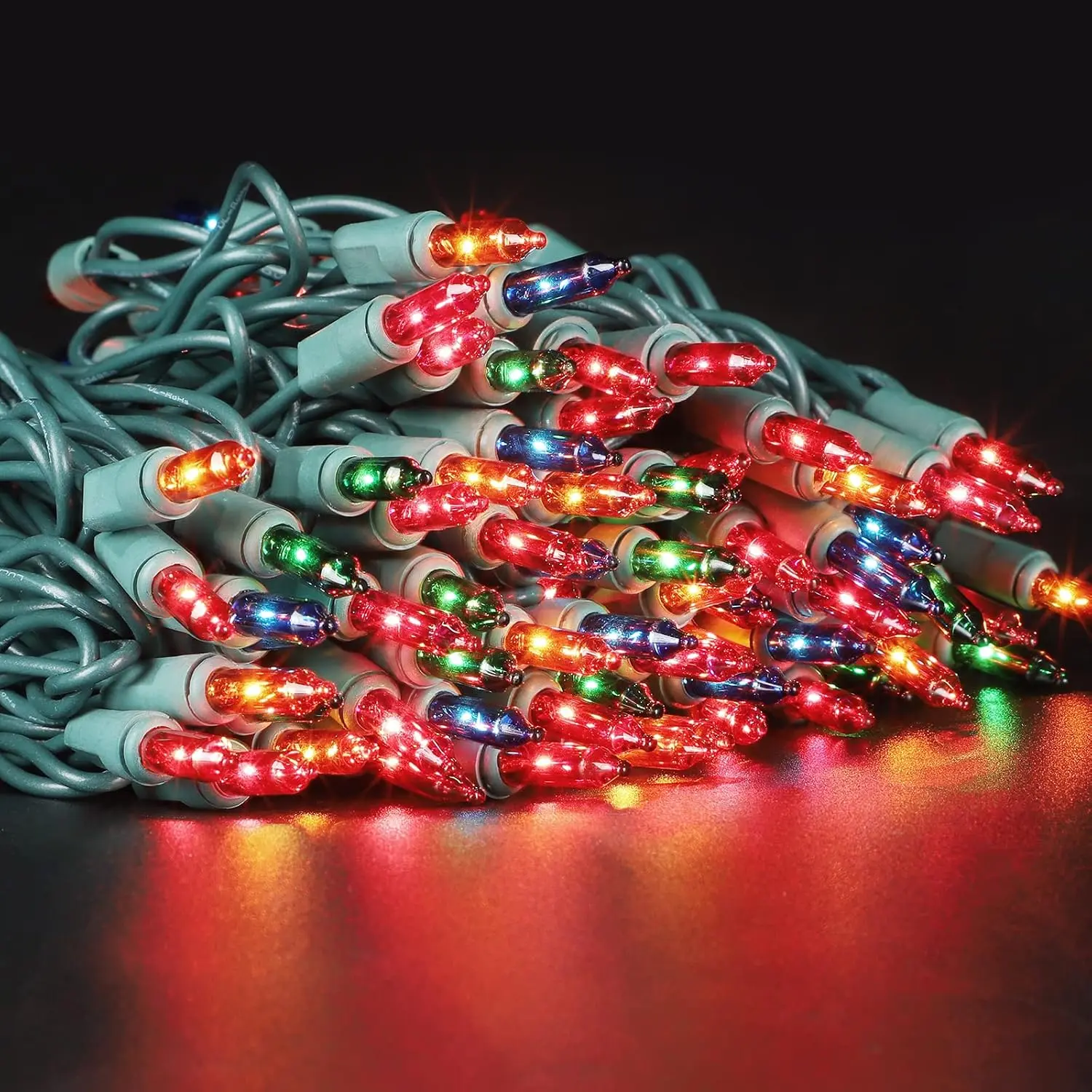 33FT Multicolor Christmas Mini String Lights, UL Certified 120V Green Wire Christmas Tree Lights, Connectable Multicolor T5 Bulb Fairy Lights for Indoor Outdoor Xmas Holiday Patio Mantel Decor