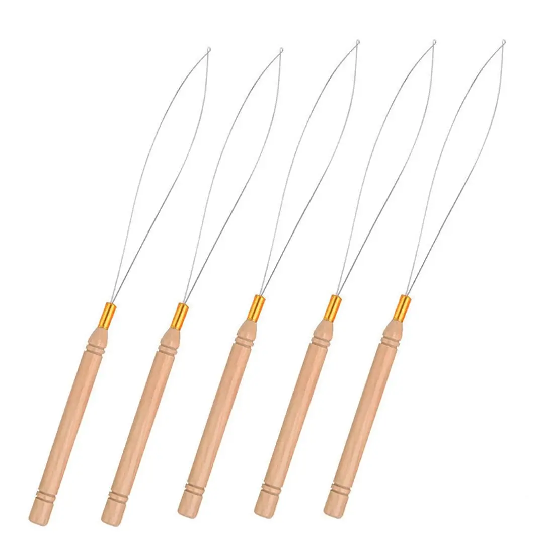5 count Hair Extension Loop  Threader,  Link Bead Tools, Wire Pulling Hook Tool for  Link Rings Beads and Hair or  Extensions