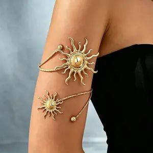 Women's Adjustable Celestial Sun And Moon Upper Arm Cuff - Gold, Silver Tone Geometric Costume Jewelry Bracelet For Daily, Party Wear