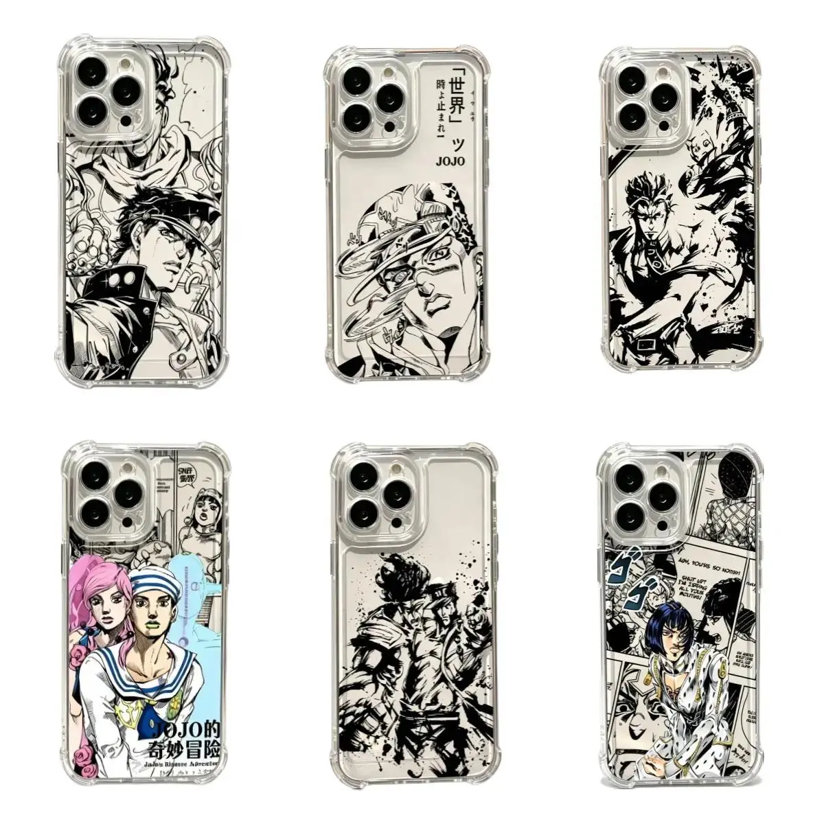 Black Anime J-JoJo's Bizarre Adventure Phone Case  for iPhone 17, 16, 15, 14, 13, 12, 11 Pro Air Plus ProMax and Samsung A70-A30 Plus shock-absorbing phone cases, fashionable gift.