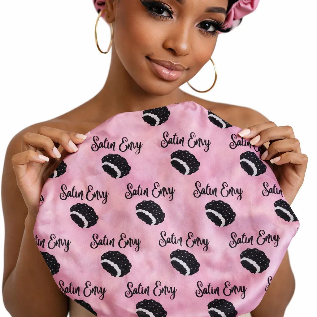 Pink Satin Reversible Hair Bonnet for Sleeping – Soft Comfortable Night Cap for Hair Protection Lightweight Haircare Smooth Frizz