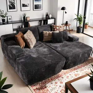 CAODOC Oversized Sectional Double Lounge Chaise with Cloud Plush Sofa Bed, No Assembly Required, Fluffy Modern Sleeper Loveseat Chair for Indoor Living Room Bedroom Reading, Grey
