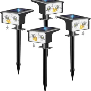 Solar Spot Lights Outdoor Waterproof, 3 Modes Motion Sensor Lights, Solar Powered Spotlights 2-in-1 Auto On/Off for Outside Pathway Yard Garden Lighting