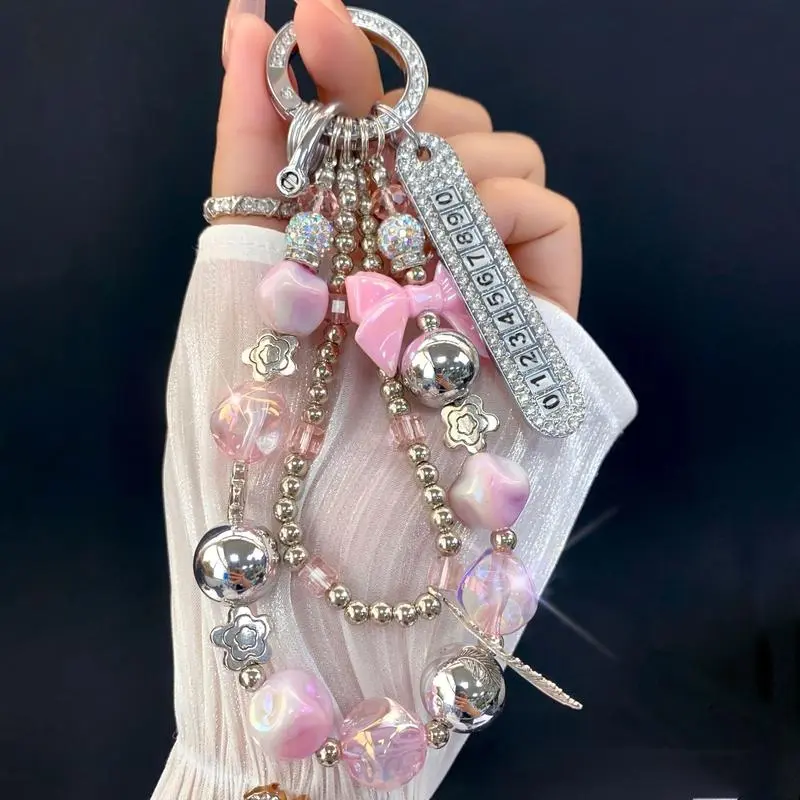 Women's Luxury Rhinestone Butterfly Beaded Wristlet for Smartphones - White Number Plate Keychain, Chain, Keychains Women, Fashion Accessory Mobile Cases, Bag Chains, modern chic timeless