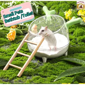 Antler Design Transparent Hamster Bath Tub | Multi-Function Sand Litter Box & Bathroom | With Ladder | Eye-Catching Small Pet Accessory