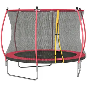 Soozier 10ft Trampoline Outdoor, Recreational Trampoline with Net Enclosure, Curved Poles and Safety Spring Cover for Kid Adults, ASTM Approved, Red