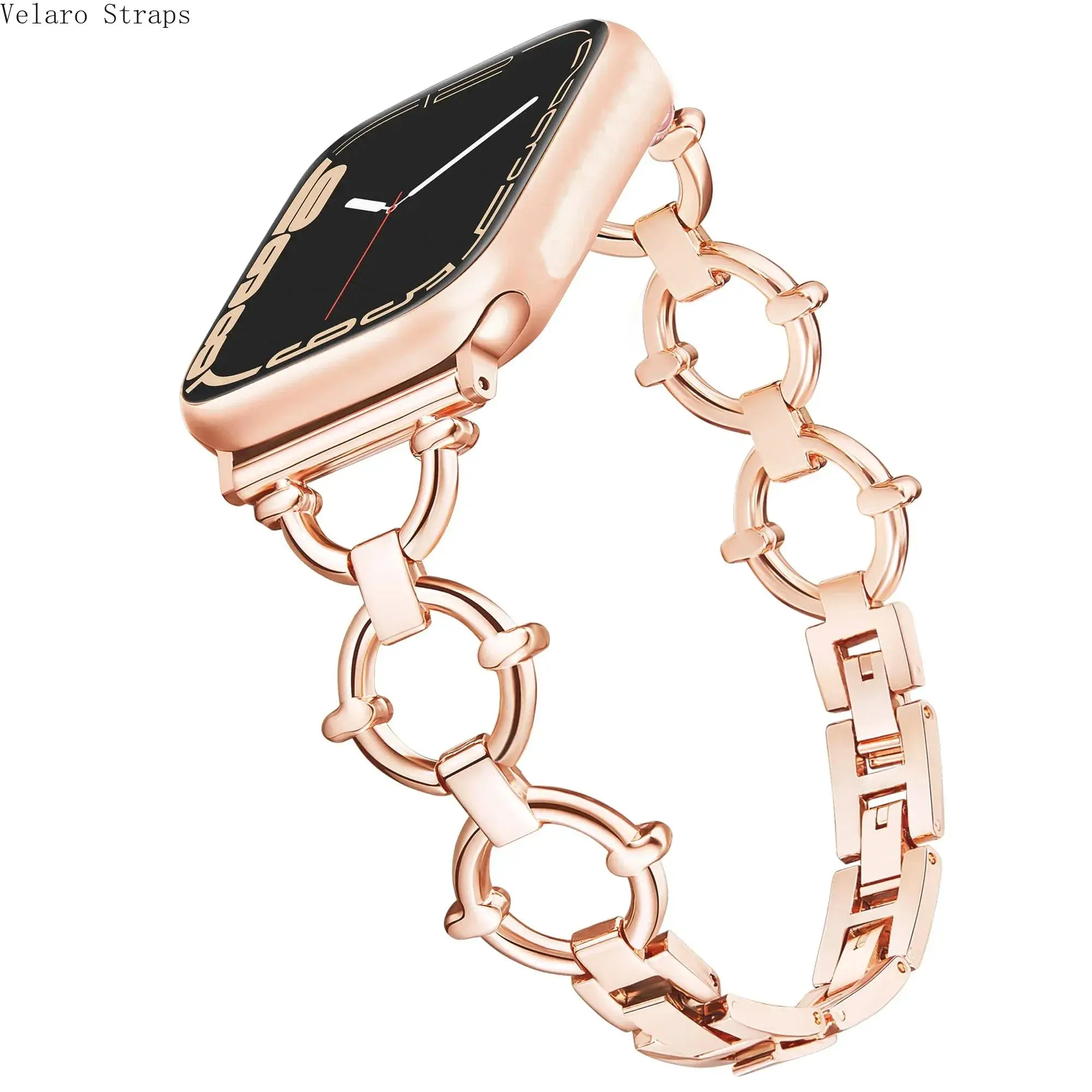 Rose Gold Luxury Metallic Open Circle Chain Adjustable Durable Bag Strap, Fashion Link Band Accessory for Smart Watches Fits 38/40/41/42/44/45mm (Luggage & Bag Accessory)