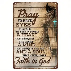Vintage Western Horse Metal Wall Art Sign with Inspirational Quote - Rustic Farmhouse Decor, 8x12 Inch, Easy Mounting, Indoor/Outdoor Use