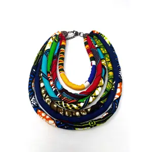 Bisa Women's African Print Layer Necklace (Mixed Tribal Prints) Trendy Fashionable Accessories Modern Versatile Accessories