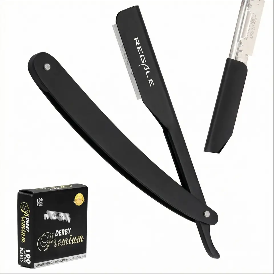 Regale Professional Straight Razor for Barbers, Stainless Steel Shaving Razors with Ergonomic Handle for Traditional Wet Shaving - Matte Black, Modern Barber Razors