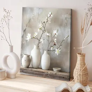 Wooden Framed Canvas Painting, Retro Porcelain Vase Floral Pattern Wall Art, Modern Art for Home Living Room Bedroom Decoration, Ornaments, Modern Floral Paintings, Home Decor Accessory, Floral Prints