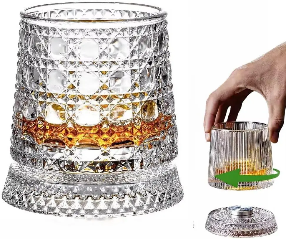 Luxury 360° Spinning Crystal Glass – Star-Cut Stress Relief Whiskey & Wine Glass, Elegant European Barware Gift，Rotating Glass Cup Spinning Glass Cup
