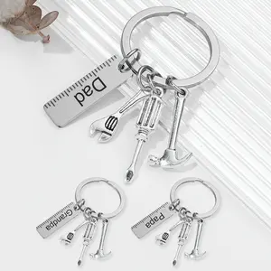 Men's Mini Tool Keychain Accessory with Hammer Wrench & Screwdriver Charm, Practical Key Ring Gift for Dad