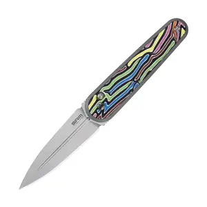 SRM Twin Folding Knife - 2.99" N690 Dagger Crossbar Lock, Rainbow G10 Handle for Secure Grip - Lightweight EDC Pocket Knife with Clip - Portable Knife for Outdoor & Everyday Carry (251MB-GX)