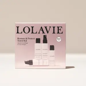 LOLAVIE Restore & Protect Travel Kit by Jennifer Anniston with Restorative Shampoo & Conditioner, Glossing Detangler, and Perfecting Leave-In for Hydrating & Repairing Haircare