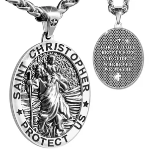 Saint Christopher Necklace St Christopher Medal Bless Safety Religious Pendant  for Men, Women, Family, Parent, Friend