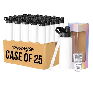 makerflo 18 oz Sublimation Hydro Water Bottle - 25 Pack with 2-in-1 Lid | Craft-Ready for DIY Gifts & Personalization (Sublimation, Epoxy, UV DTF, Vinyl, and Laser Engraving)