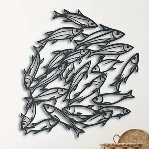 Fish Design Metal Wall Art, Modern Marine Theme Wall Decor, Creative Home Decor for Living Room & Bedroom, Wall Hanging Decor for Home, Poster, Aesthetic Design