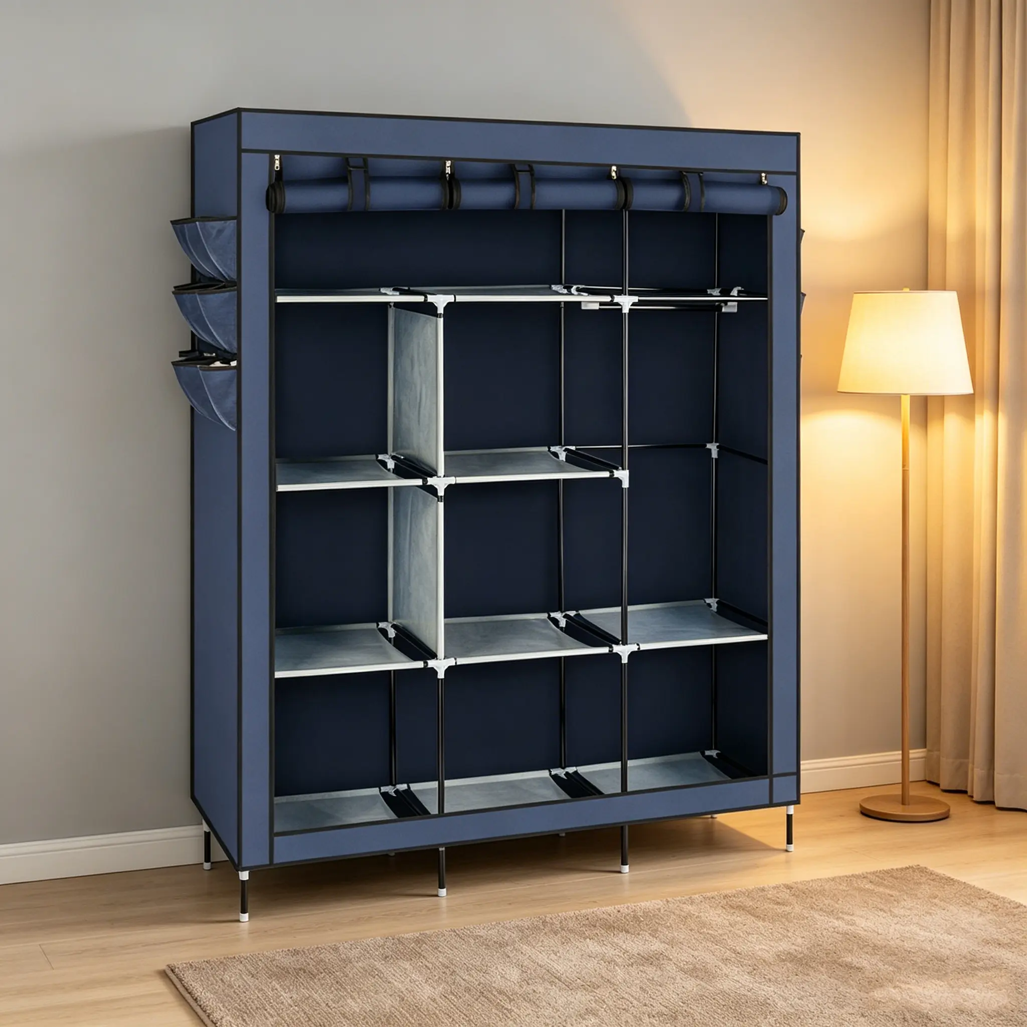 69" High-leg Non-woven Fabric Assembled Cloth Wardrobe Dark Blue 69" High-leg Non-woven Fabric Assembled Cloth Wardrobe Dark Blue