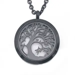 Black 316L Hypoallergenic Stainless Steel Essential Oil Aromatherapy Pendant Necklaces