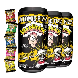WARHEADS Atomic Fizz Extreme Sour Fizzing Hard Candy Sour Apple Black Cherry Blue Raspberry Lemon Watermelon Flavors 1.48 oz Canisters 3 Pack Bonbon Snack Sweet