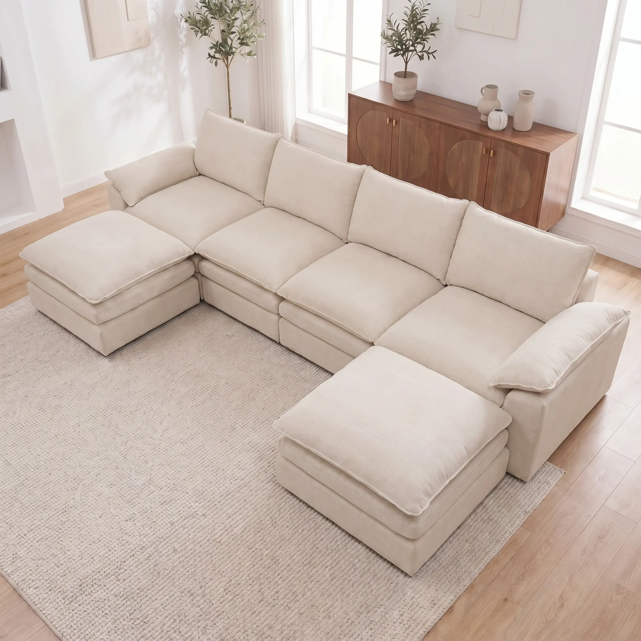 154" U Shaped Couch Modular Sectional Sofa 4-Seater Comfy Cloud Couch Set of Modular Pieces with MovableOttoman Deep Seat Couches for Living Room Chenille Slate boneless furniture,dorm essentials,home decor