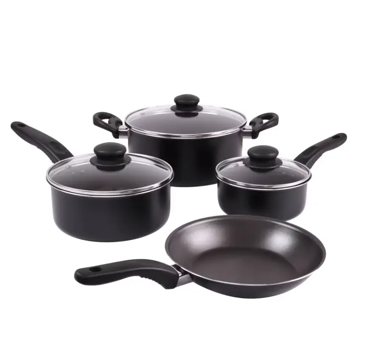 Mainstays 7-Piece Nonstick Aluminum Cookware Set, Black