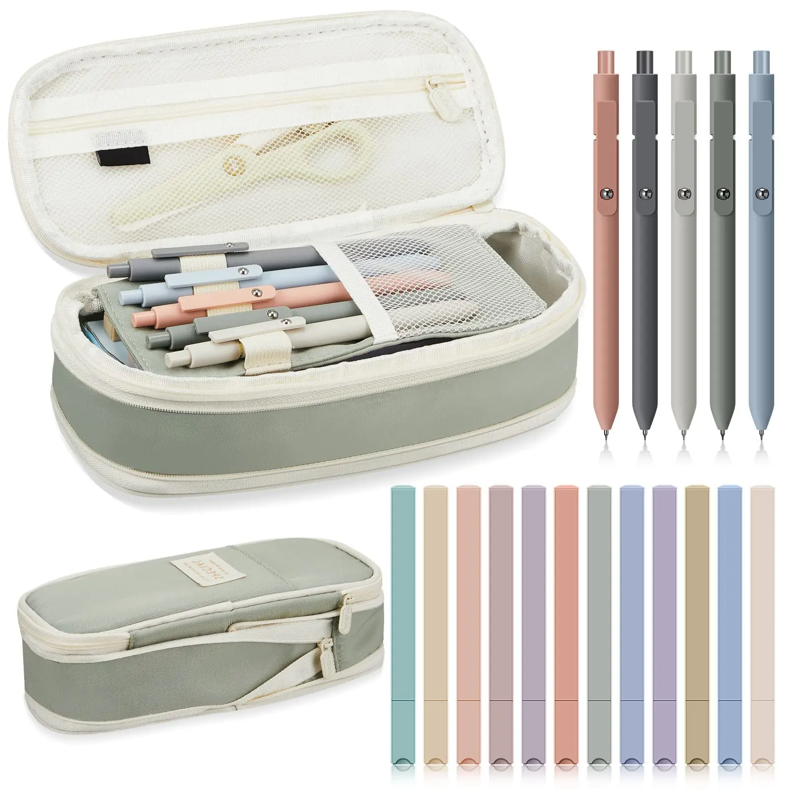 Back to School Gift 18pcs School Supplies with Big Capacity Pencil Case 12 Colorful Highlighter 5 Quick Dry Pen Stationery Gift for Students Teacher Teenagers College, Office Supplies, Bible Study Supplies
