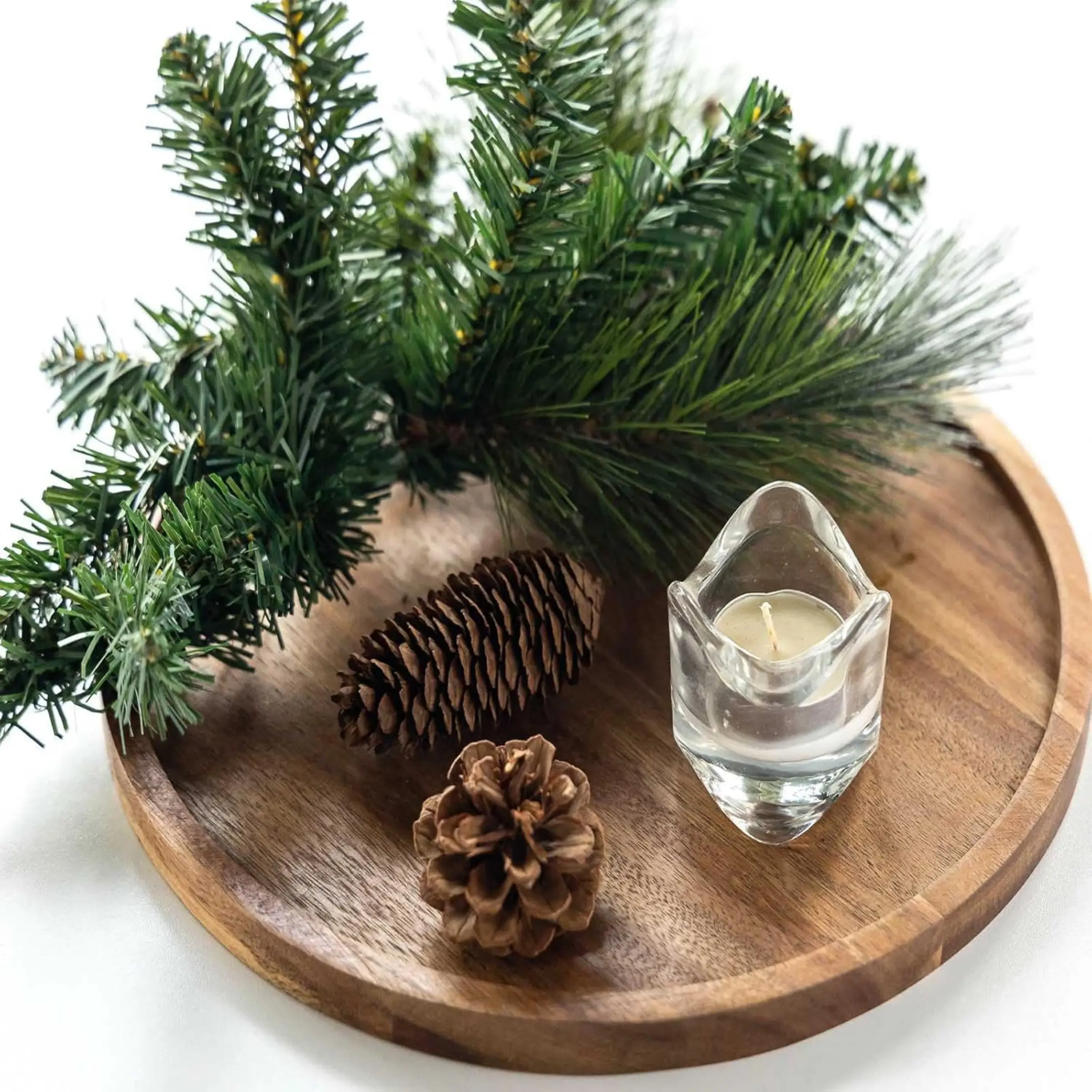 1pcs 11.6 Inches Candle Holder Tray Home Decor, Round Wood Tray for Coffee Table, Wooden Serving Decorative Trays for Home Aesthetic, Home Accents, Home Accessories, Tea Light Candle Holders, Home Decoration
