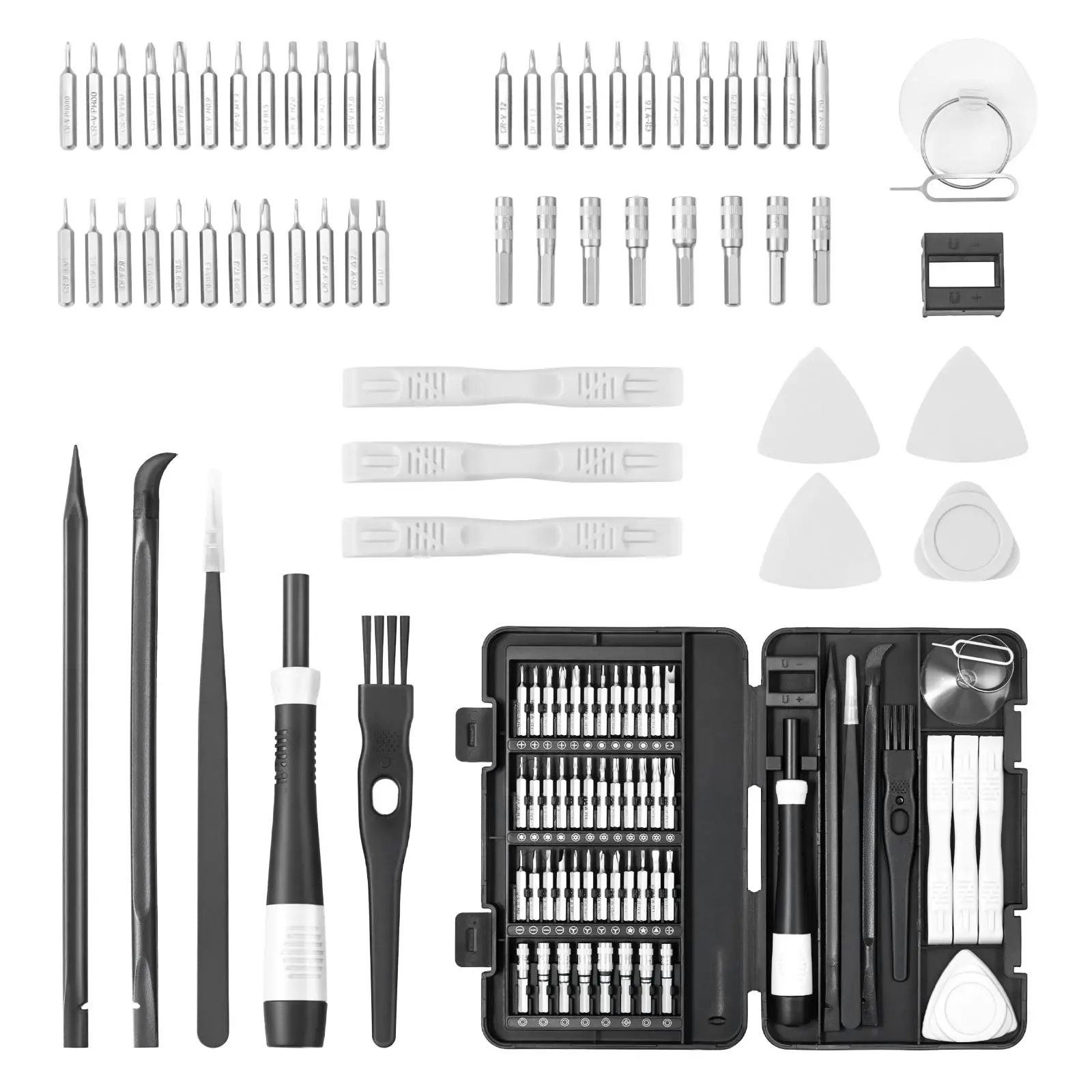 VEVOR 59-Piece Multifunctional Precision Screwdriver Combo Kit - CR-V Screwdriver Sets with Magnetic Tips, Phillips, Flat Head, Torx, Pentalobe Bits, Tweezer, Suction Cup, Cleaning Brush for iPhone Repair