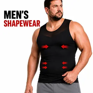 【Fathers Day Gift】ruflum Men’s Compression Tank Top Shapewear Seamless Shaping Undershirt Chest Support Hide Man Boobs X-Shape Back Support Breathable Mesh Stretch Fabric Basic Menswear for Business Dating Wedding Sports Casual Wear