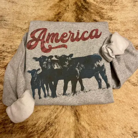 American Cattle SweatShirt, western clothing, crewneck western outfits women’s clothes, western cowgirl stuff, western tops graphic t-shirts, country western tops, sweatshirts for women, western for women country clothing