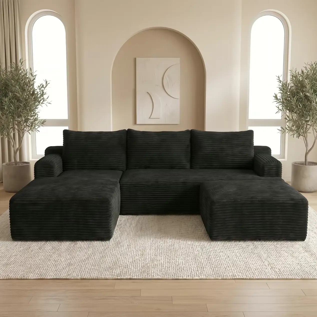 [Comfy] U Shaped Modular Sectional Sofa, Vacuum Compressed Cloud Couch, Corduroy Convertible U-Shape Modular Sofa Set, DIY Free Combination Floor Sofa for Large Living Room Apartment