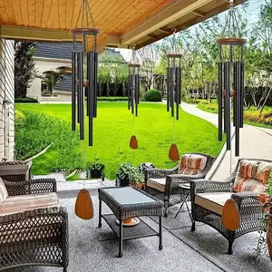 Large 32" Deep Sound Wind Chimes for Outside, Outdoor & Garden – Heavy Duty Aluminium Tubes with Pine Wood Accent, Classic Black, Soothing Low Tones for Zen Patio Decor – Sympathy Gift for Unisex, Memorial, Mother's Day, Housewarming