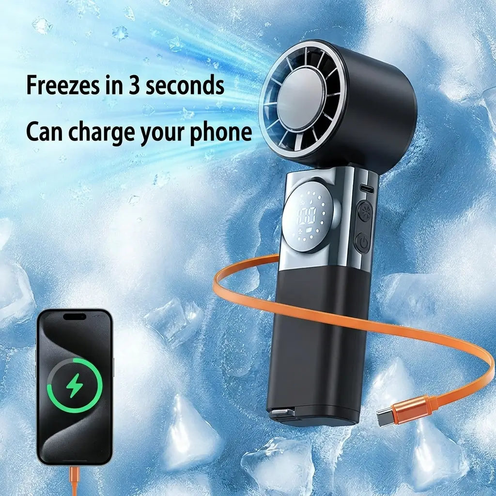 SWEETFULL Turbo Cooling Ice Handheld Fan 3-in-1 | 5 Speeds Battery Powered Retractable Charging Cable for USA-Canadian Cup, Outdoor Adventures, Travel & Beach,back to school,back to school haul