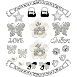 SQ-BR037 Bling Shoe Charms for Women,Girly Golden Chains for Clog Sandals,Rhinestones Bling Chain Charms Cute Designer DIY Shoe Accessories Decoration Jewels Party Favors Footwear Bridal
