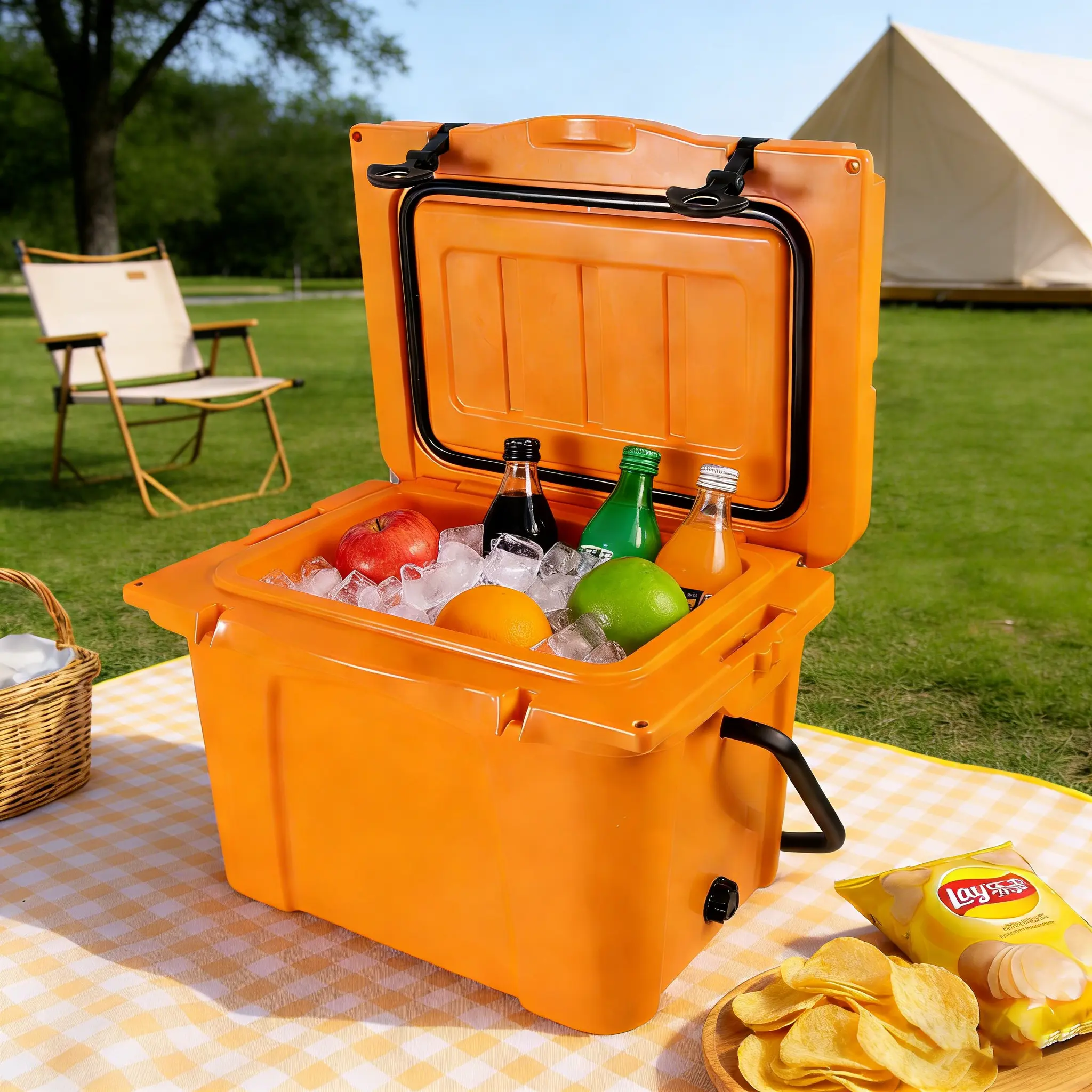 25QT Large Capacity Easy-Carry Adventure Cooler - Outdoor Sports Bottle Cooler with Bottle Opener, Cup Holder, Forming Ruler, 5-7 Day Ice Retention for Camping, Beach, Adventure Coolers, Bottle Cooler Coolers