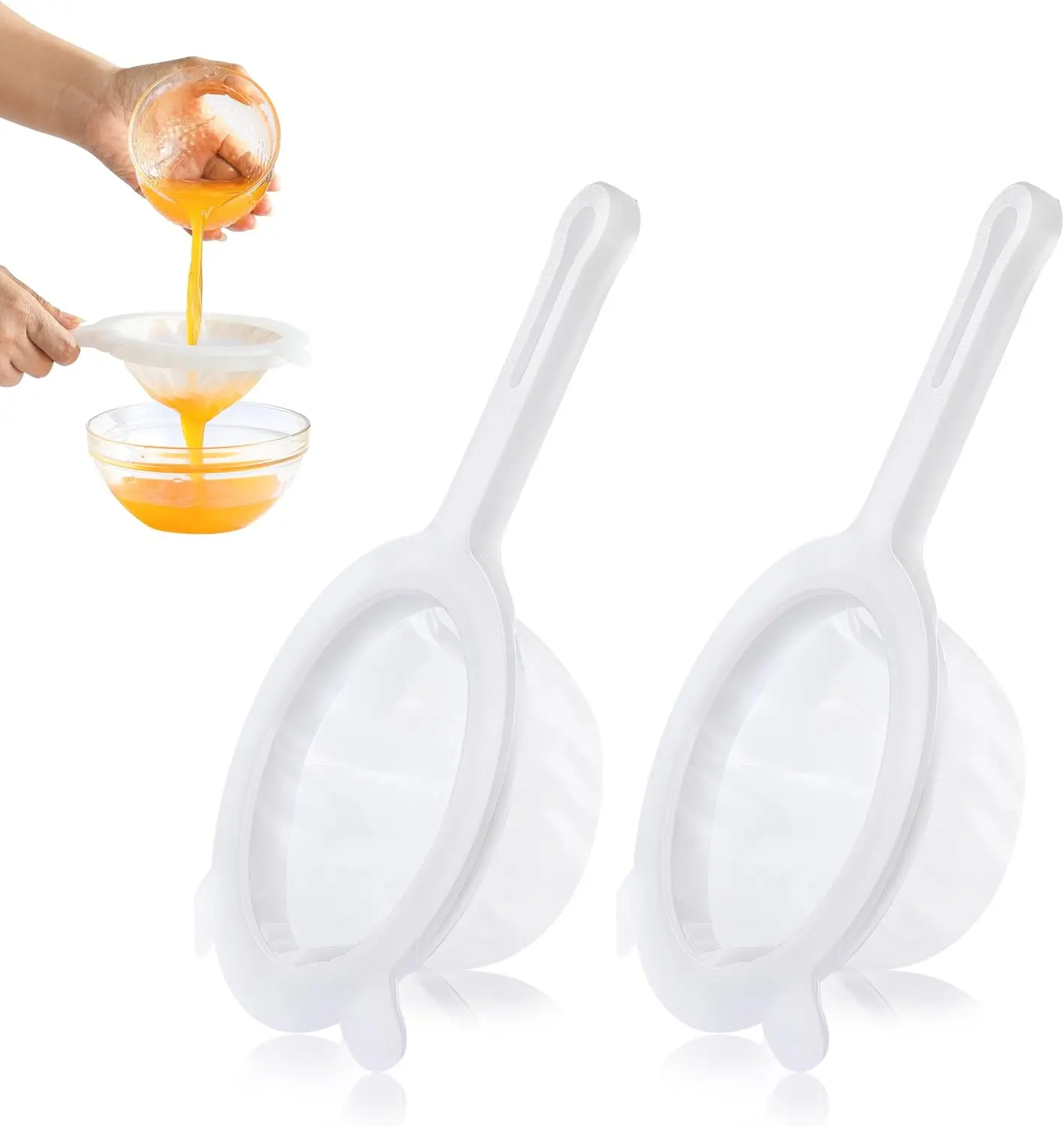 Sturdy Plastic Fine Mesh Strainer Set (2-Count) - Nylon Ultra Filter with Handle, 120+200Mesh for Juice, Coffee, Flour