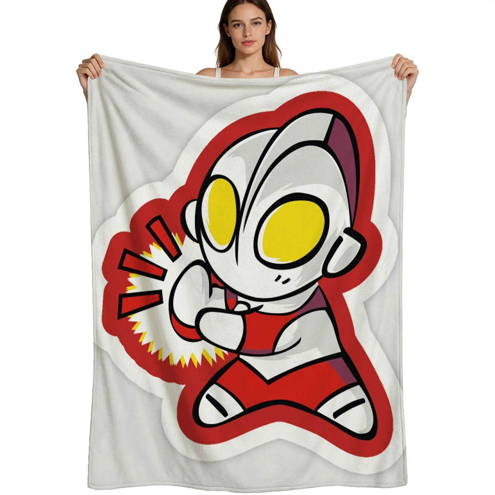 Cute Anime Style, Warm Flannel Blanket, Chibi Ultraman Hero Design, Soft Plush Fabric With Vibrant Print, Kids And Fans Gift For Bedroom Or Sofa, 4 Sizes Available Single Pack