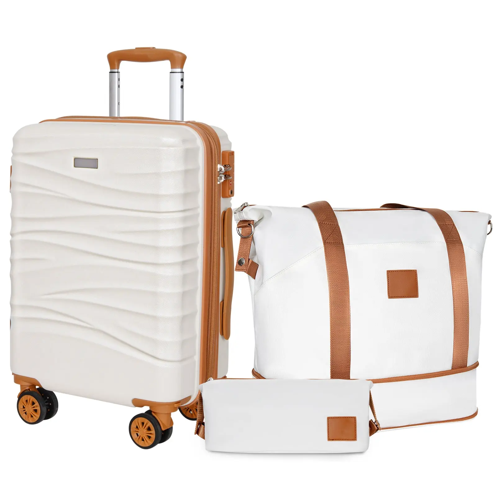 SUNSPIRE 3-Piece 22" Airline Approved, Carry-On Set, ABS+PC Hardside 22x14x9,  Duffel Bag, Spinner Wheels & TSA Lock