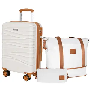 SUNSPIRE 3-Piece 22" Airline Approved, Carry-On Set, ABS+PC Hardside 22x14x9,  Duffel Bag, Spinner Wheels & TSA Lock