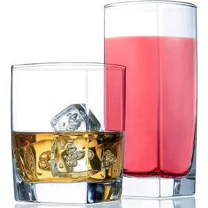 Everyday Drinking Glasses Set of 8, Versatile Kitchen Glassware for Cocktail, Iced Coffee, Beer, Ice Tea, Wine, Whiskey, Water, Includes 4 Tall Highball Glass Cups & 4 Short Old Fashioned Glasses