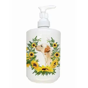 212 MAIN No.2 Colorful Yellow Labrador Artwork Ceramic Soap Dispenser - 7" Height, Ceramic Body, Pump Top, Round Base, Bathroom Accessory, Kitchen Decorative Accent