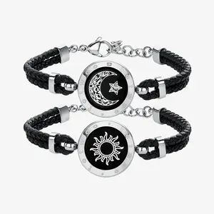 TOTWOO Long Distance Touch Bracelets for Couples, Light Up & Vibration Smart Bracelets for Love, Leather Fashion Jewelry with One-to-One Bluetooth App Pairing, Non Tarnish Fashionable Bangle Gift Jewelry for Women & Men